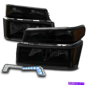 US�w�b�h���C�g 2004-2012�V�{���[�R�����h/ GMC�L���j�I���u���b�N/�X���[�N�w�b�h���C�g�����v+�u���[LED DRL FOR 2004-2012 CHEVY COLORADO/GMC CANYON BLACK/SMOKE HEADLIGHT LAMP+BLUE LED DRL�y���s�A���i�z