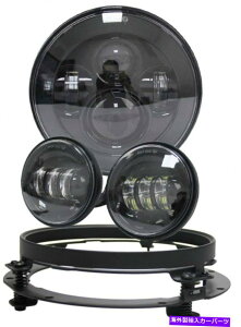 USwbhCg 7 "ubNLEDvWFN^[wbhCg+nn[[c[OBL 7" Black LED Projector Headlight + Passing Lights Lamp For Harley Touring BL