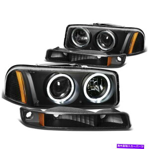 USwbhCg 1999-2006 Sierra 1500 2500 LED HalovWFN^[wbhCgop[vubN For 1999-2006 Sierra 1500 2500 LED Halo Projector Headlight Bumper Lamps Black