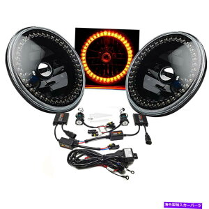 USwbhCg 7 "HIDߐFLEDn[OGWFACubNwbhCg6KCgv̓dyA 7" HID Amber LED Halo Ring Angel Eyes Black Headlight 6K Light Lamp Bulbs Pair