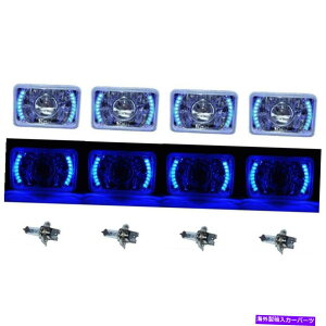USwbhCg 4×6 "u[LEDn[vWFN^[nQwbhCgwbhvdNX^NAZbg 4X6" Blue LED Halo Projector Halogen Headlight Headlamp Bulbs Crystal Clear Set