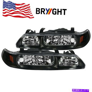 USwbhCg 1990N1993NAcura Intextra Black HoundlightsߐF̊pE+E For 1990-1993 Acura Integra Black Housing Headlights Amber Corner Left+Right
