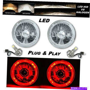 USwbhCg 5-3 / 4LEDn[GWFACNX^wbhCgW / 6K LEDdyA 5-3/4 Red LED Halo Angel Eye Crystal Clear Headlight w/ 6k LED Light Bulb Pair