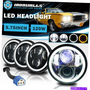 USwbhCg 5-3 / 4 LEDwbhCgႢDRLVg̖ڃvWFN^[v̂߂̐ 4X 5.75" 5-3/4 LED Headlights High Low DRL Angel Eyes Projector Lamp for Mercury