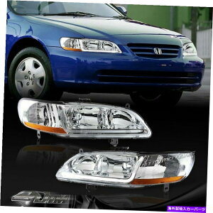 USwbhCg 1998N2002NHonda Accord DRL LEDN[nEWÕwbhCgW /ߐF̃tN^ For 1998-2002 Honda Accord DRL LED Chrome Housing Headlights W/Amber Reflector