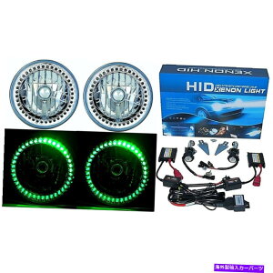 USwbhCg 7 "HIDO[LEDn[OGWFACXwbhCg6000K 6KCgv̓dyA 7" HID Green LED Halo Ring Angel Eyes Headlight 6000K 6K Light Lamp Bulbs Pair