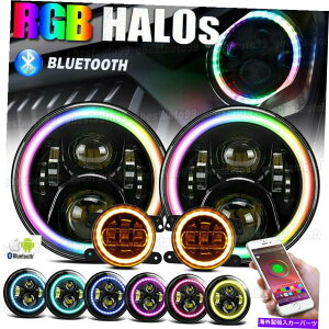 US�w�b�h���C�g 7 '' RGB Chasing Halo LED�w�b�h���C�g4 ''�W�[�v�����O���[JK JKU 7'' RGB Chasing Halo LED Headlights 4'' Fog Light for Jeep Wrangler JK JKU�y���s�A���i�z