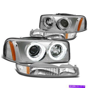 USwbhCg 1999N2006NVG1500 2500 LED HalovWFN^[wbhCgop[vN For 1999-2006 Sierra 1500 2500 LED Halo Projector Headlight Bumper Lamps Chrome