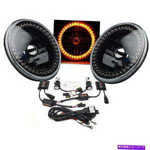 USwbhCg 7 "HIDߐFLEDn[OGWFACubNwbhCg6KCgv̓dyA 7" HID Amber LED Halo Ring Angel Eyes Black Headlight 6K Light Lamp Bulbs Pair