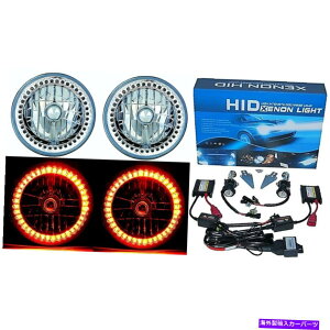 USwbhCg 7 "HIDߐFLEDn[OGWFACwbhCg6000K 6KCgv̓dyA 7" HID Amber LED Halo Ring Angel Eyes Headlight 6000K 6K Light Lamp Bulbs Pair