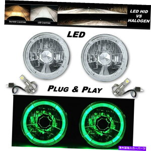 USwbhCg 5-3 / 4LEDn[GWFACNX^NAwbhCgW / 6K LEDdyA 5-3/4 Green LED Halo Angel Eye Crystal Clear Headlight w/ 6k LED Light Bulb Pair