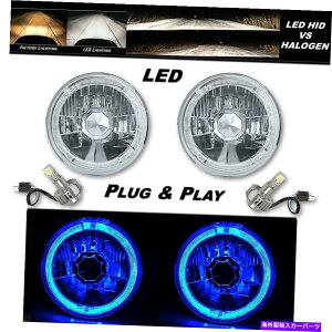USwbhCg 5-3 / 4u[LEDn[GWFACNX^wbhCgW / 6K LEDdyA 5-3/4 Blue LED Halo Angel Eye Crystal Clear Headlight w/ 6k LED Light Bulb Pair