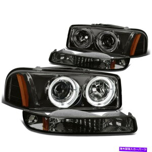 US�w�b�h���C�g 1999-2006 Sierra 1500 2500 LED Halo�v���W�F�N�^�[�w�b�h���C�g�o���p�[�����v For 1999-2006 Sierra 1500 2500 LED Halo Projector Headlight Bumper Lamps Smoked�y���s�A���i�z