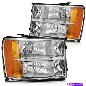 US�w�b�h���C�g 2007-2014 GMC Sierra Chrome�w�b�h���C�g�w�b�h�����v�A�Z���u�������y�A For 2007-2014 GMC Sierra Chrome Headlights Headlamp Assembly Replacement Pair