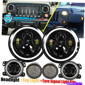 USwbhCg 7''leꂽwbhCg+^[VOi+tHOvCgLbgtBbgW[vO[JK 07-17 7''LED Headlight +Turn Signal+Fog Lamp Lights Kit Fit for Jeep Wrangler JK 07-17