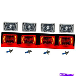 USwbhCg 4×6 "LEDn[vWFN^[nQwbhCgwbhvdNX^NAZbg 4X6" Red LED Halo Projector Halogen Headlight Headlamp Bulbs Crystal Clear Set