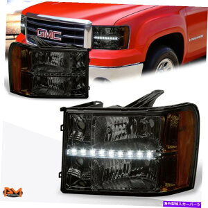 US�w�b�h���C�g 07-14 GMC Sierra LED DRL�X���[�N�����Y���ߐF�̃T�C�h�R�[�i�[�w�b�h���C�g/�����v�y�A For 07-14 GMC Sierra LED DRL Smoked Lens Amber Side Corner Headlight/Lamp Pair�y���s�A���i�z
