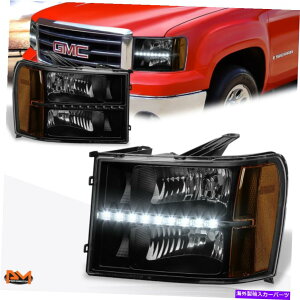 US�w�b�h���C�g 07-14 GMC�V�G��LED DRL�u���b�N�n�E�W���O���ߐF�̃T�C�h�R�[�i�[�w�b�h���C�g/�����v�Z�b�g For 07-14 GMC Sierra LED DRL Black Housing Amber Side Corner Headlight/Lamp Set�y���s�A���i�z