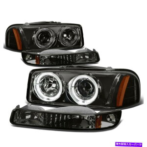 US�w�b�h���C�g �����f���A���n���[�v���W�F�N�^�[�_�C�������h�w�b�h���C�g+ 99-06�V�G��/���R���̂��߂̃o���p�[���C�g SMOKED DUAL HALO PROJECTOR DIAMOND HEADLIGHT+BUMPER LIGHT FOR 99-06 SIERRA/YUKON�y���s