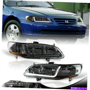 USwbhCg 1998-2002z_AR[hDRL LEDX[NYwbhCgW /Ao[tN^[v For 1998-2002 Honda Accord DRL LED Smoke Lens Headlights W/Amber Reflector Lamps