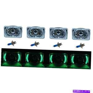USwbhCg 4×6 "O[LEDnDRLnQwbhCgwbhvdNX^Zbg 4X6" Green LED Halo Drl Halogen Headlight Headlamp Light Bulbs Crystal Clear Set