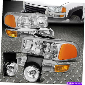 USwbhCg Chrome4PCop[wbhCg+NAYtHOCg/vp03-06 GMC Sierra CHROME AMBER 4PC BUMPER HEADLIGHT+CLEAR LENS FOG LIGHT/LAMP FOR 03-06 GMC SIERRA