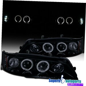 USwbhCg 1994N1997Ñz_AR[hLED HalovWFN^[wbhCĝ鍕 For 1994-1997 Honda Accord LED Halo Projector Headlights Glossy Black Smoke