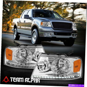USwbhCg tBbg2004-2008tH[hF-150 [LED DRLnQ]N[nEWOAo[R[i[wbhCg Fits 2004-2008 Ford F-150 [LED DRL HALOGEN]Chrome Housing Amber Corner Headlight
