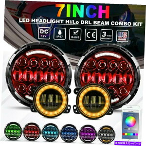 US�w�b�h���C�g 7 �A�v��RGB�̔w�iLED�w�b�h���C�g4 JEEP Wrangler JK JKU�̂��߂̖��R���{�L�b�g 7 APP RGB Background LED Headlights 4 Fog Combo Kit For Jeep Wrangler JK JKU�y���s�A���i�z