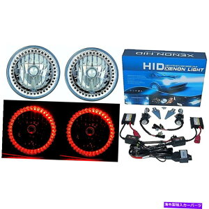 USwbhCg 7 "BꂽԂLEDn[OGWFACwbhCg6000K 6KCgv̓dyA 7" HID Red Split LED Halo Ring Angel Eye Headlight 6000K 6K Light Lamp Bulb Pair