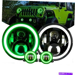 USwbhCg 7 ''4 '' Halo LEDwbhCgO[tHOCgR{LbgW[vO[JK 07-18 7'' &4'' Halo LED Headlight Green Fog Light Combo Kit For Jeep Wrangler JK 07-18