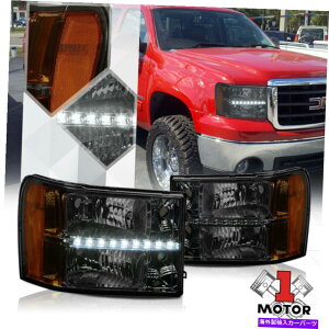 USwbhCg 07-14 Sierra GMT900̂߂̃CgߐF̐M𑖂鉌̐F̃wbhCgLED Smoke Tinted Headlight LED Running Light Amber Signal for 07-14 Sierra GMT900