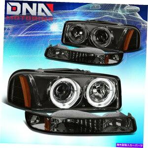 US�w�b�h���C�g Sierra 1999-2006 x 2 Halo�v���W�F�N�^�[�X���[�N�A���o�[�w�b�h+�o���p�[���C�g�w�b�h���C�g FOR SIERRA 1999-2006 X2 HALO PROJECTOR SMOKED AMBER HEAD+BUMPER LIGHT HEADLIGHTS�y���s�A���i�z