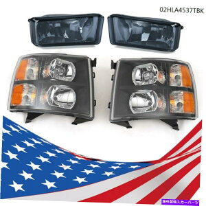 USwbhCg 2007-13̃V{[SilveradoubNwbhCg+X[NtHOṽyA+E Pair Left +Right For 2007-13 Chevy Silverado black Headlight+Smoke Fog Lights