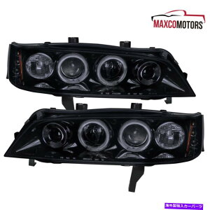 USwbhCg 1994N1997Ň̂鍕Honda Accord LED HalovWFN^[wbhCgyA Glossy Black Smoke For 1994-1997 Honda Accord LED Halo Projector Headlights Pair