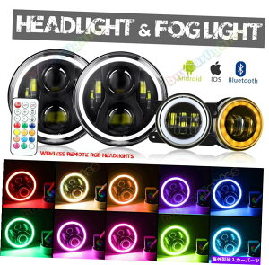 USwbhCg 7 "C`RGB LEDn[wbhCg+ 4"W[vO[JK TJptHOCgR{Lbg 7" Inch RGB LED Halo Headlight + 4" Fog Lights Combo Kit For Jeep Wrangler JK TJ