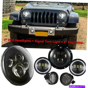 USwbhCg 6500LM 7 "LEDwbhCg+ 4"tHO^[MCgR{LbgW[vO[JK 6500LM 7" LED Headlight+4" Fog Turn Signal Lights Combo Kit For Jeep Wrangler JK