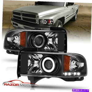 USwbhCg 1994-2001 Dodge RAM 1500 2500 2500 LED HalovWFN^[wbhCgubN For 1994-2001 Dodge RAM 1500 2500 3500 LED Halo Projector Headlights Black