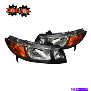 USwbhCg 06-11z_VrbN2DR FAN[yJDX^CubNwbhCgW /Ao[tN^[ For 06-11 Honda Civic 2dr FA Coupe JD Style Black Headlights w/Amber Reflector