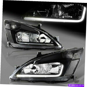 USwbhCg 2003N2007Ñz_AR[hDRL LEDubNnEWOwbhCgW /NAtN^ For 2003-2007 Honda Accord DRL LED Black Housing Headlights W/Clear Reflector