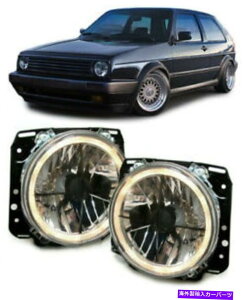 US�w�b�h���C�g VW�S���tMK2�u���b�N�N���X�w�A�G���W�F���A�C�n���Q��H7�w�b�h���C�g1983-1991���f�� VW GOLF MK2 BLACK CROSS HAIR ANGEL EYE HALOGEN H7 HEADLIGHTS 1983-1991 MODEL�y���s�A���i�z