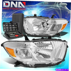 USwbhCg 2008-2010 Highlander ChromenEWOߑ̃wbhCgwbhv+c[ FOR 2008-2010 HIGHLANDER CHROME HOUSING AMBER SIDE HEADLIGHT HEAD LAMPS+TOOLS