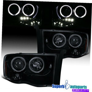 USwbhCg 2002-2005 RAM 1500 2500̉LED HalovWFN^[wbhCĝ鍕 For 2002-2005 Ram 1500 2500 Smoke LED Halo Projector Headlights Glossy Black