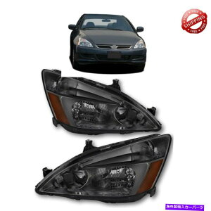 USwbhCg 03 07z_AR[hX[NubNnEWOwbhCgW /Ao[R[i[MZbg For 03 07 Honda Accord Smoke Black Housing Headlight w/Amber Corner Signal Set