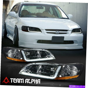 USwbhCg 1998-2002z_AR[h{LED L-BAR DRL}N/X[NAo[R[i[wbhCg Fits 1998-2002 Honda Accord {LED L-BAR DRL} Chrome/Smoke Amber Corner Headlight