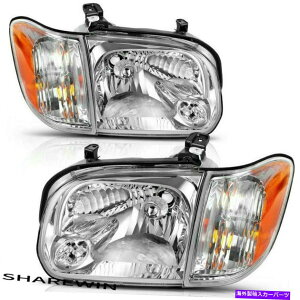 USwbhCg 2005N2006N2007NɓKg^ - chN[wbhCgNAYL + RZbg4PC Fit For 2005 2006 2007 Toyota-Tundra Chrome Headlight Clear Lens L+R Set 4PC