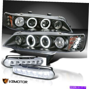 USwbhCg 94-97AR[hn[LEDvWFN^[ubNwbhCg+zCgLEDtHOv For 94-97 Accord Halo LED Projector Black Headlights+White LED Fog Lamp