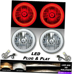 USwbhCg 7 "ԂSMD LEDn[GWFACNX^NAH4wbhCg6500K LEDdyA 7" Red SMD LED Halo Angel Eye Crystal Clear H4 Headlight & 6500k LED Bulb Pair
