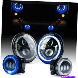 USwbhCg 7 "u[n[LEDwbhCg4"C`LEDtHOCgW[vO[JK 2007-2018 7" Blue Halo LED Headlight 4" Inch LED Fog Light For Jeep Wrangler JK 2007-2018