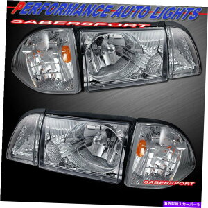 USwbhCg 1987-1993}X^Ô߂̊pƒԏ̊p̓ȃwbhCg̃Zbg Set of Euro Clear Headlights w/ Corner and Parking Lights for 1987-1993 Mustang